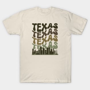 Retro Houston Texas Skyline Camo Color Fade T-Shirt